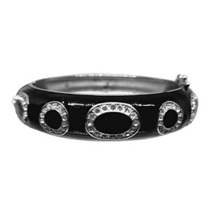 Lia Sophia Retired Black Enameled and Crystal Hinged Bracelet